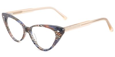 Cat Eye Prescription Glasses 21052 Floral Cream